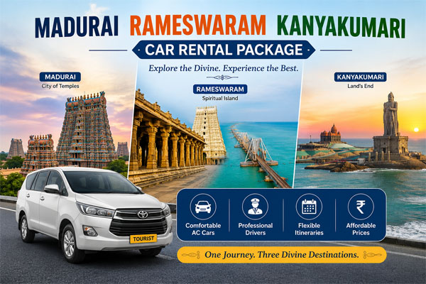 Madurai Rameswaram Kanyakumari Car Rental Package, Book Innova Car in Madurai, Innova Crysta for rent in Madurai